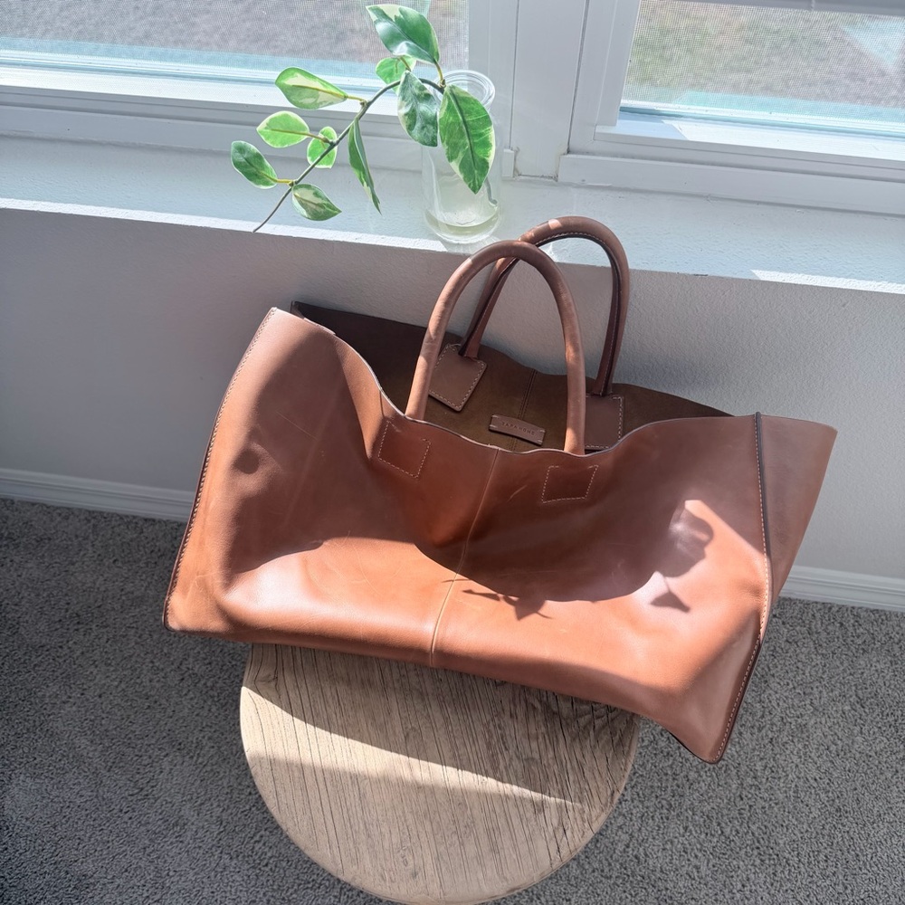Large Zara Home Brown Leather Tote Bag